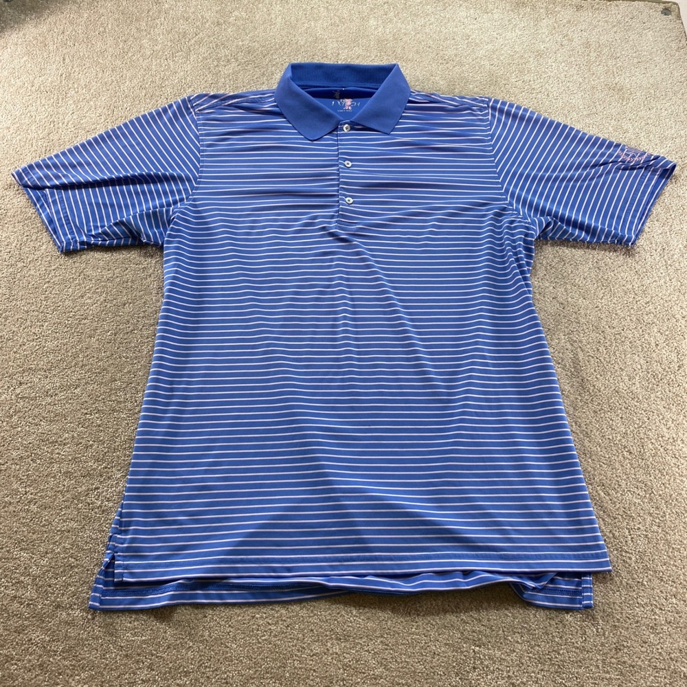 F&G Tech Polo Shirt Mens XL Blue Striped Short‎ Sleeve Golf Performance Top